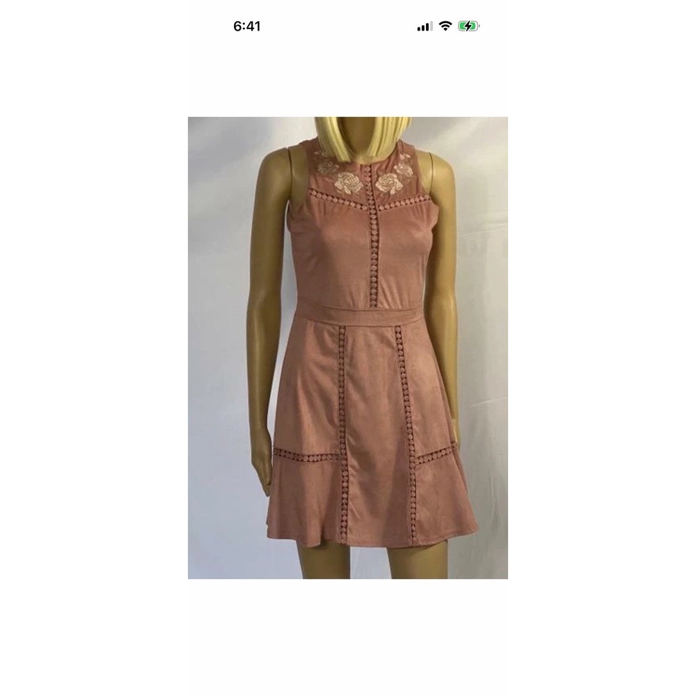 * SKYLAR + JADE DUSTY ROSE SUEDE DRESS WITH ROSES AND CUT OUTS Size S
